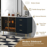 Modern Sideboard MDF Buffet Cabinet Marble Sticker Tabletop and Amber-yellow Tempered Glass Doors 88091024