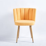 Modern YELLOW dining chair with iron tube wood color legs, shorthair cushions and W23461123