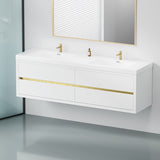 72" Wall-Mounted Bathroom Vanity with Double Sinks, Floating Bathroom Storage Cabinet with Stone W1573P211181