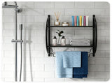 Black Rust-Proof Wall Bathroom Shelving Unit with Dual Hanging Bars, Adjustable Layout Mesh Storage 62719397