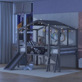 ZUN Twin Size Loft Bed with Ladder and Slide, House Bed with Blackboard and Light Strip on the Roof, WF307450AAE