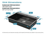 Stainless Steel Kitchen Sink, 33x22 Single Bowl, Overmount Handmade Sink in Black, with Cutting 82071527