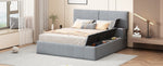 ZUN Queen Size Upholstered Platform Bed with Lateral Storage Compartments and Thick Fabric, Velvet, Gray 75621205