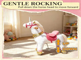 White 29.5" Plush Unicorn Ride-On Toy Kids Rocking Horse with Wheels, No Battery 3-5 Years 67371050