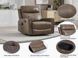 Camel Brown Genuine Leather Heat Massage Manual Recliner Chair with Rocker and Swivel for Living W1803P323716