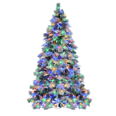 ZUN 7.5FT Pre-Lit Spruce Snow Flocked Christmas Tree with Pine Cones, Artificial Xmas Tree with 745 47118167