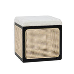 ZUN Nina 18" Cane Webbing Cube Ottoman, Ivory White Boucle B2719P245957