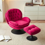 ZUN Swivel Leisure chair lounge chair velvet RED color with ottoman W1805142162