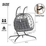 ZUN 2 Person Outdoor Rattan Hanging Chair Patio Wicker Egg Chair W874P146255