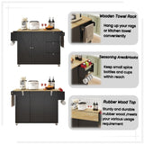 ZUN 45.4" Farmhouse Black Rolling Kitchen Cart on Wheels with Storage Cabinet, Mobile Kitchen Island W2557P180166