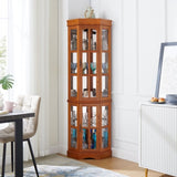Corner Curio Cabinet with 5 Shelves and Lighting System, Oak W1693P183979