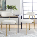 ZUN Boucle Upholstered Dining Chairs with Curved Backrest & Gold Metal Legs Set of 2, Beige W2740P214250