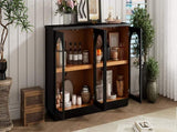 TREXM 4-Door Large Storage Buffet Cabinet with Glass Doors, Arched Cabinet with Adjustable Shelves N715P247544B