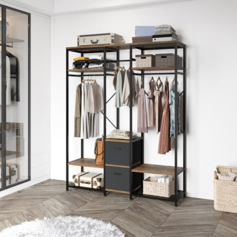 ZUN Independent wardrobe manager, clothes rack, multiple storage racks and non-woven drawer, bedroom 85887356