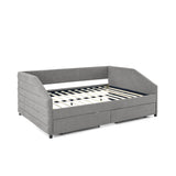 ZUN Queen Size Daybed with Two Drawers Trundle Upholstered Tufted Sofa Bed, Linen Fabric, Grey 19930136