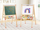 Natural Pine Wood 3-in-1 Kids Art Easel with Magnetic Whiteboard & Chalkboard, Adjustable Height 53682612