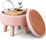 ZUN Storage Ottoman, Modern Round Footrest with Soft Padded Seat, Teddy Velvet Footstool with Wood Legs, 66846262