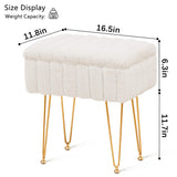 Faux Fur Storage Ottoman Vanity Stool with Metal Legs, Anti-Slip Feet, and Hidden Storage, 16.5" x 89456487