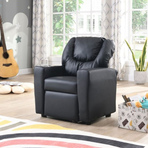 ZUN Kids Recliner Chair Black PVC W311P216907