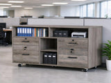 Wooden Filing Cabinet, 4 Drawers, Lami Grey Oak, P2 Particle Board with Embossed 66067826