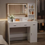 ZUN Desk With Mirror And Lights, White Makeup Vanity With Adjustable LED Mirror, Small Vanity Table With W2181P251034