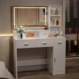 ZUN Desk With Mirror And Lights, White Makeup Vanity With Adjustable LED Mirror, Small Vanity Table With 25887975