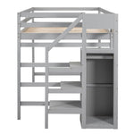 ZUN Full Size Loft Bed with Built-in Storage Wardrobe and Staircase, Gray 62610883