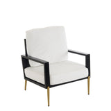 Modern Low Back White Upholstered Accent Armchair with Gold Metal Legs & Rubberwood Frame, Chic Wide 93214634