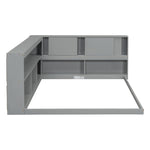 ZUN Full Floor Bed with L-shaped Bookcases, sliding doors,without slats,Grey W504P146191