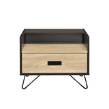 Oak and Black Nightstand with 1 Drawer B062P181411