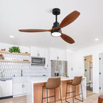 ZUN 52 Inch Wooden Ceiling Fan With 3 Solid Wood Blades Remote Control Reversible DC Motor With Led W882P147232