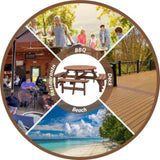 8-Person Outdoor Circular Wooden Picnic Table with 4 Built-in Benches for Patio Backyard Garden, 24709656