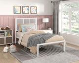 1pc Twin Platform Bed, Metal Frame White Finish Faux Cane Panel Headboard Casual Coastal Bedroom B011P214039