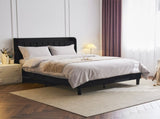 Queen Size Velvet Bed Frame with Charging Station and Storage Shelf, Upholstered Platform Bed with 00449409