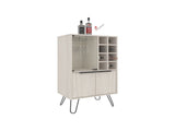 Bar Cabinet 43.1" H, with 2 Doors, 9 Shelves, and 1 Glass Panel, White Washed Oak B097P250849