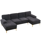 ZUN U-Shaped 4-Seat Indoor Modular Sofa Black 35865995