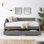 ZUN Queen Size Daybed with Two Drawers Trundle Upholstered Tufted Sofa Bed, Linen Fabric, Grey 19930136