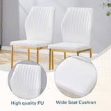 Luxury Simple Chair - Set of 4 White PU Material High Resilience Dining Chair with Metal Gold W1151P282689