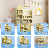 ZUN Yellow Kids Wooden Bookshelf Toy Storage Organizer with Bookcase, Kid's Bin Storage Unit with 6 W2876P233555