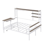 ZUN Full size Metal Daybed with Movable Desk, Metal Grid, Shelves and Clothes Hanger, White N737P199321K