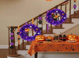 24in Pre-lit Halloween-Themed Christmas Wreath, Lighted Artificial Xmas Wreath with 50 Purple & 39456967