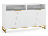 White Modern Sideboard with Irregular Doors & Golden Handles, 2 Open Shelves & Double 2-Door 64232003