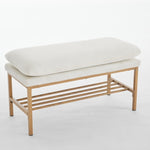 ZUN End of Bed Bench with Shelf, Linen Upholstered Storage Shoe Bench, Modern Bedroom Bench with Metal W2725P207296