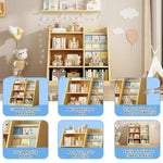 ZUN Wooden Toy Storage Organizer Cabinet Natural/ Wood Kids Bookshelf Children Bookcase Toddler Baby W2876P233535