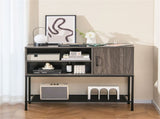 Rustic Brown Sideboard with 2 AC Outlets & 2 USB Ports, Charging Buffet Cabinet with Wine Rack- Gray 92583054