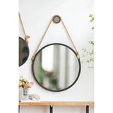 29.5" in On-trend Hanging Round Mirror with Black Framed and with Rope Strap Contemporary Industrial W2078124368