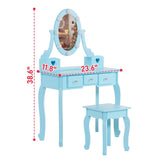 Kids Vanity Set with Mirror and Lights and Stool, 5 Storage Drawers, Pretend Play Princess Makeup 36837237
