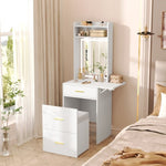 ZUN Small Vanity Desk with Mirror and Light, Dressing Table with Charging Station & Fold-up Panel for N704P210497K