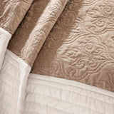 ZUN 7 Piece Quilt Set with Euro Shams and Throw Pillows Beige Full/Queen B03597430