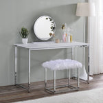 ZUN White and Chrome Vanity Desk with X-Shape Cross Bar B062P209018